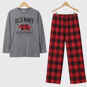 Old Navy Cozy Gray and Red Pajama Set